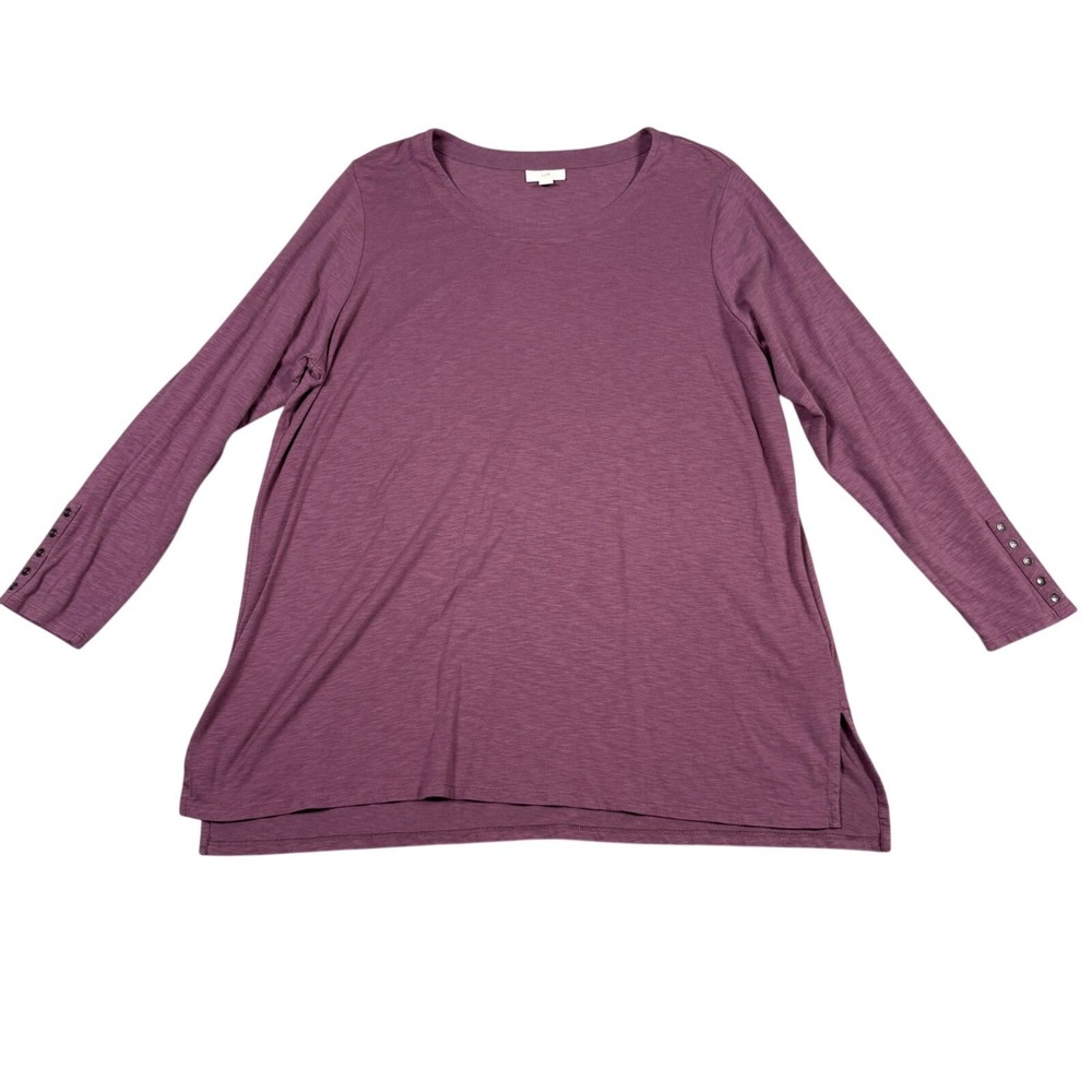 J. Jill Womens XL Purple Cotton Modal Long Sleeve Button Cuff Tunic Top